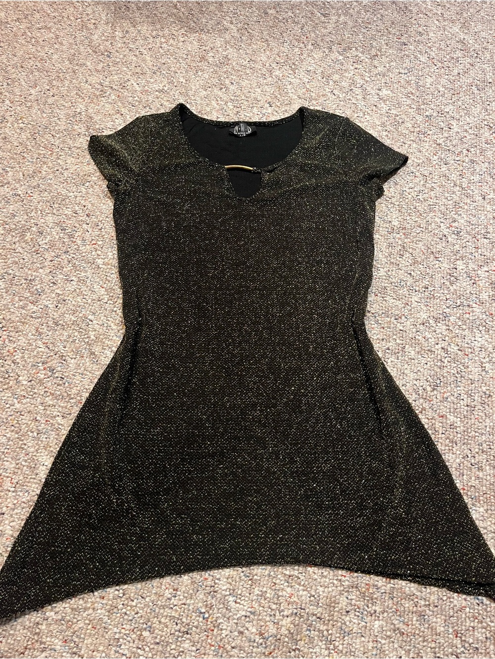 Gold Sparkle Cap-Sleeve Top with Keyhole Detail